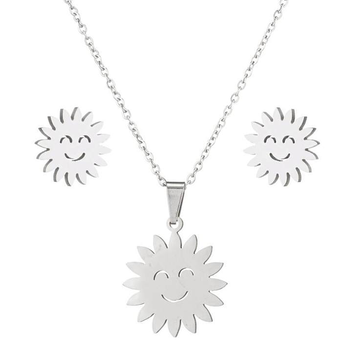 1 Set Fashion Sun Smiley Face Stainless Steel Titanium Steel Plating Hollow Out Jewelry Set
