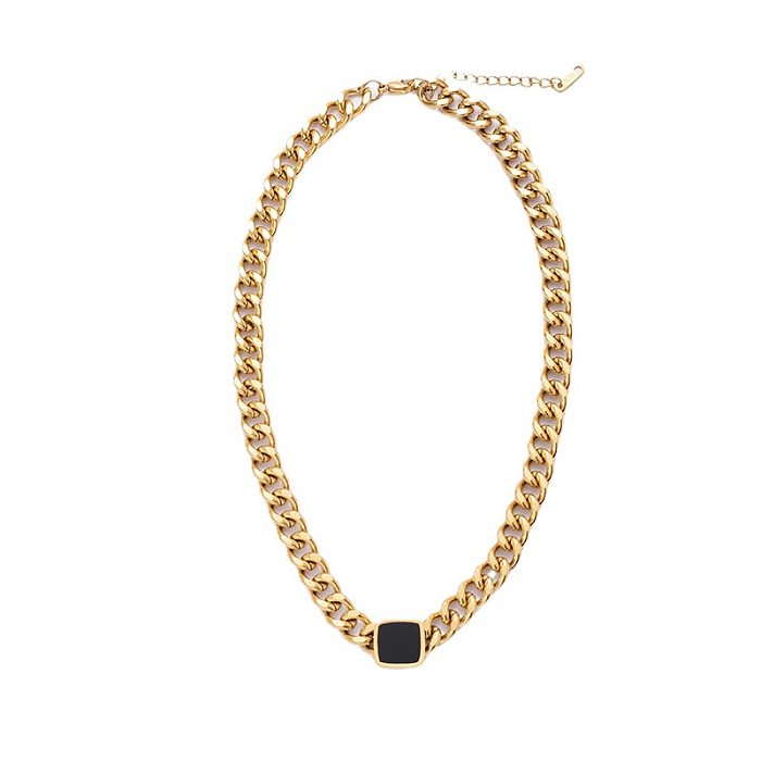 Titanium Steel Thick Chain Necklace Dripping Oil Black Square Clavicle Chain Necklace