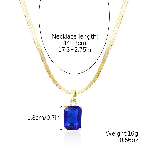 Retro-Halskette mit quadratischem Kupfer-Inlay-Kristall-Anhänger