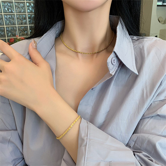 Colar de pulseiras de aço inoxidável de cor sólida elegante básico feminino