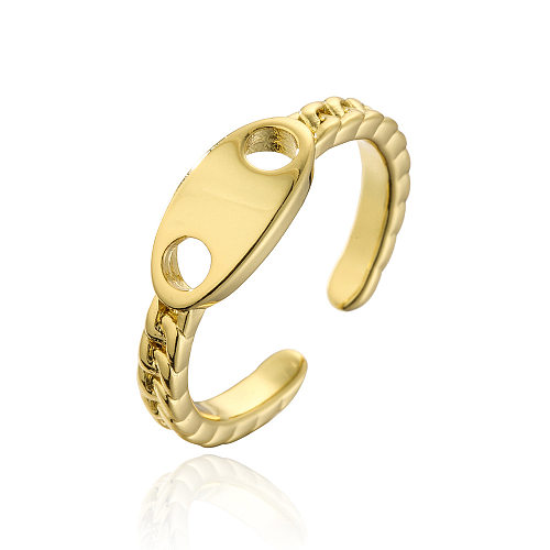 Mode Kupfer 18K Gold Zirkon Schwein Nase geometrische offenen Ring weiblich