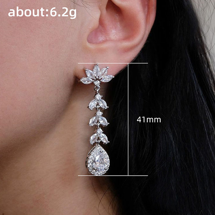 Shiny Water Droplets Copper Inlay Zircon Drop Earrings 1 Pair