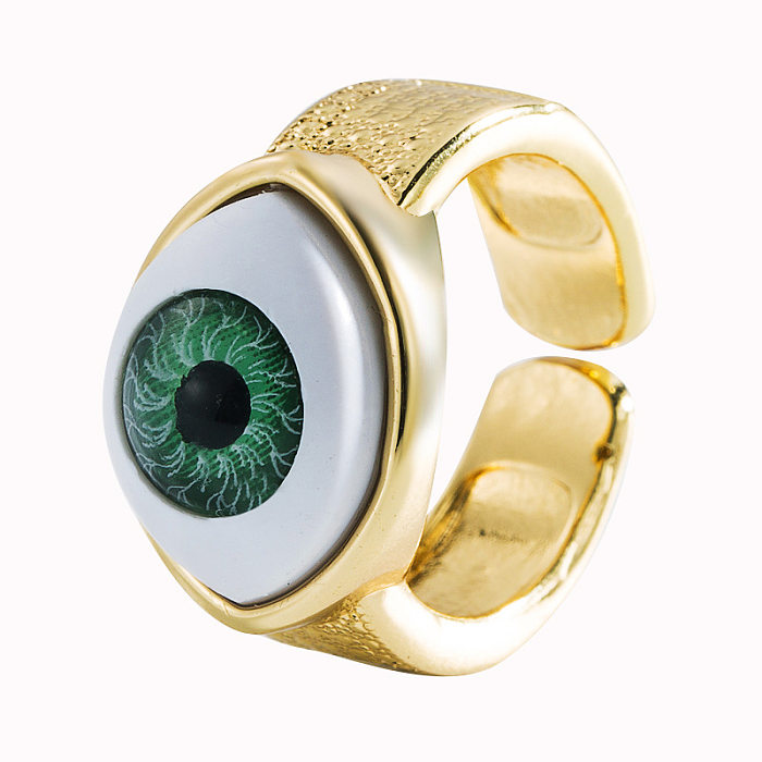 Moda em forma de coração olhos shell cobre micro-incrustado zircão anel aberto