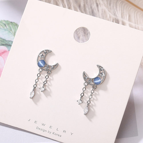 1 Paar süße Mond-Inlay-Ohrringe aus Kupfer mit künstlichen Edelsteinen