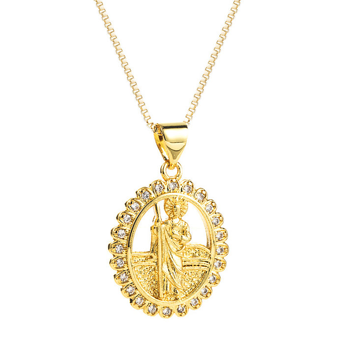 Retro Religious Ornament Copper Gold-plated Micro-inlaid Zircon Geometric Pendant Necklace