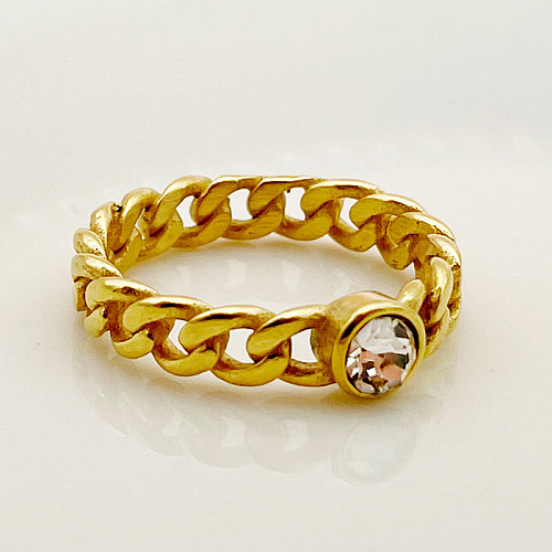 Anéis banhados a ouro de aço inoxidável do zircão do embutimento do chapeamento da cor sólida do estilo simples