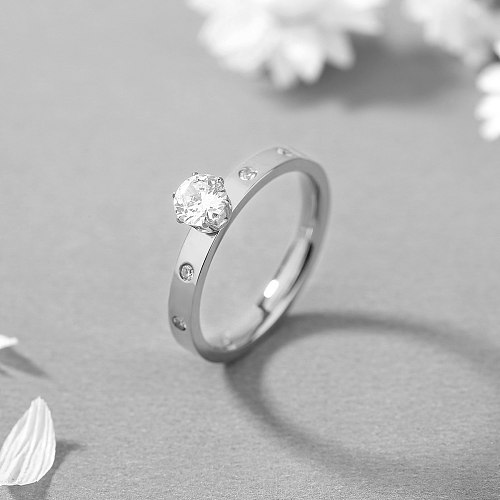 Anéis de zircão embutidos de polimento de aço titânio redondo brilhante romântico
