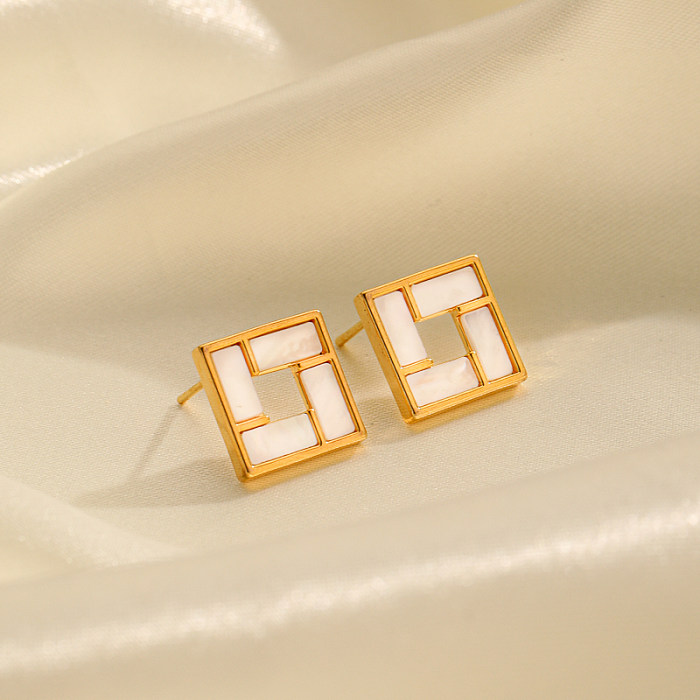 1 Pair Casual Commute Round Square Flower Plating Inlay Copper Pearl Shell 18K Gold Plated Ear Studs