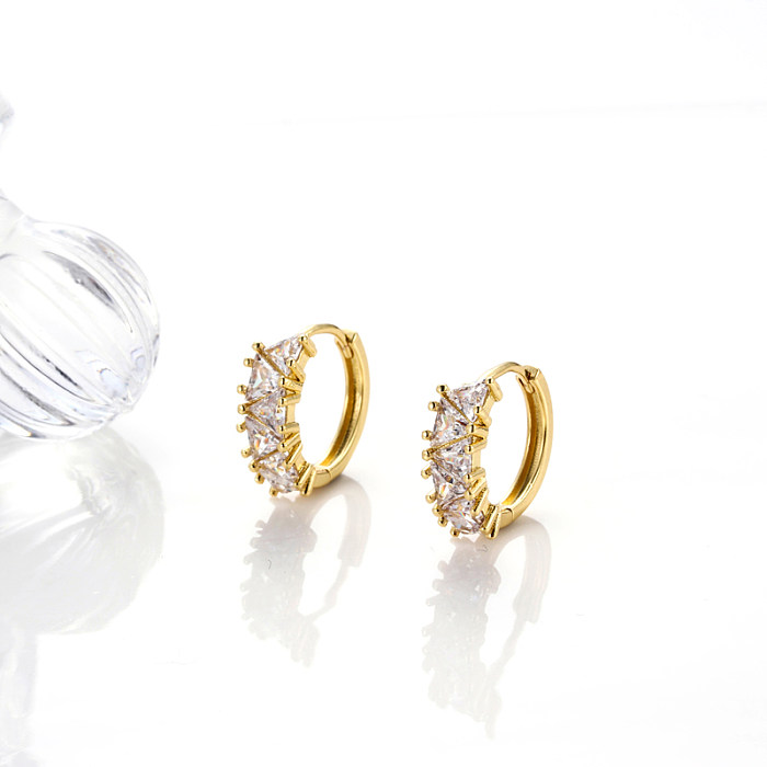 1 Pair Korean Style Round Copper Plating Inlay Zircon 18K Gold Plated Hoop Earrings Earrings