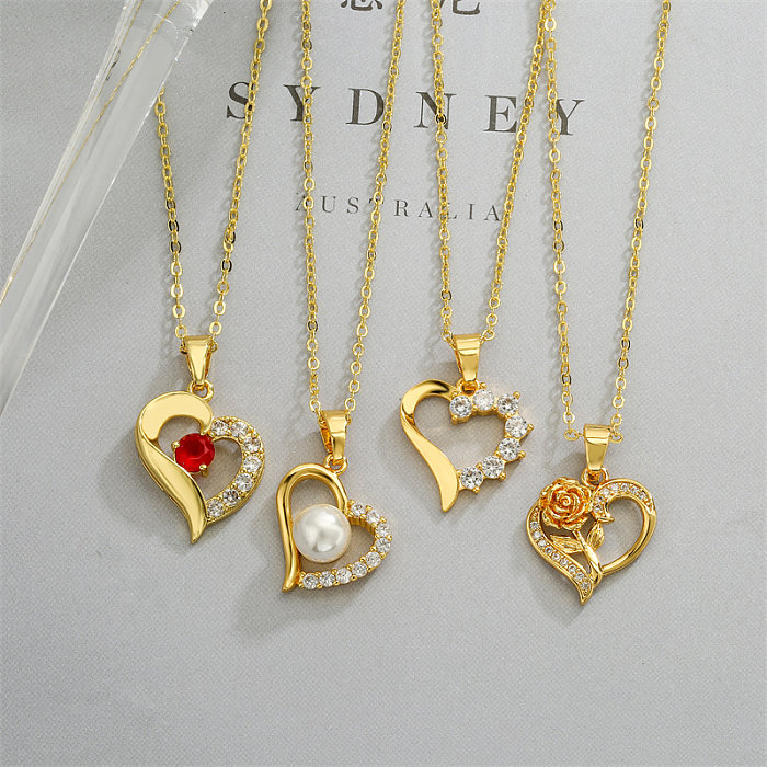 Collier pendentif élégant en forme de cœur pour femme, avec incrustation de cuivre et Zircon plaqué or