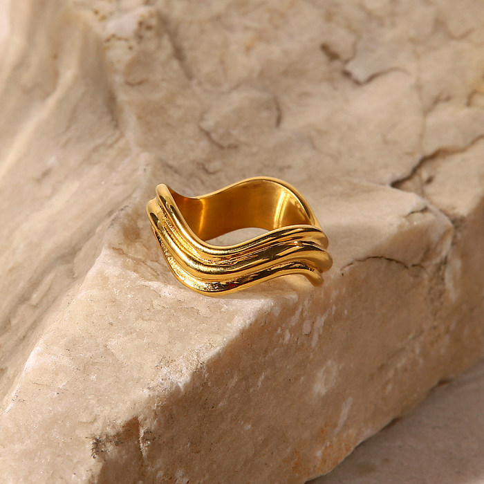 Fashion Waves Stainless Steel Gold Plated Rings 1 Piece