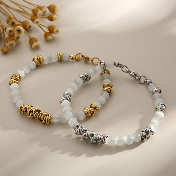 Mode geometrische Edelstahl Perlen Opal Armbänder Halskette 1 Stück