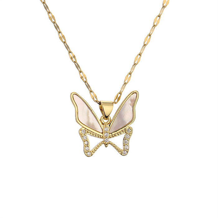 Cute Sweet Butterfly Copper Plating Inlay Zircon Pendant Necklace