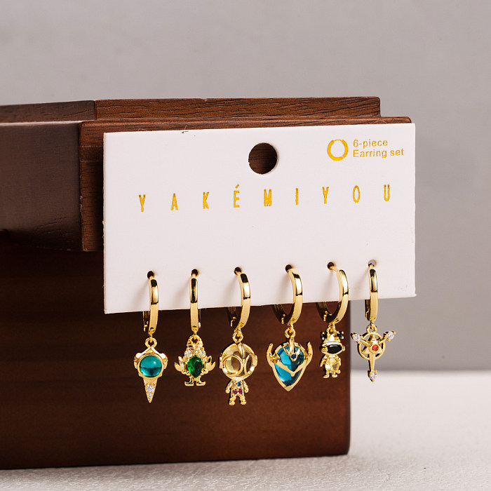 Simple Style Star Heart Shape Copper Enamel Plating Inlay Zircon 14K Gold Plated Drop Earrings