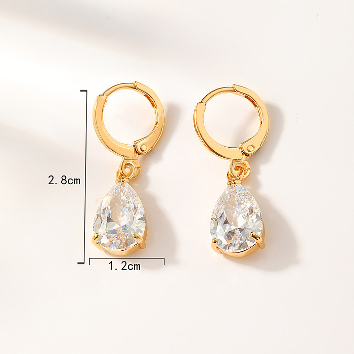 1 Pair Elegant Luxurious Simple Style Cross Water Droplets Flower Copper Plating Inlay Zircon 18K Gold Plated Drop Earrings