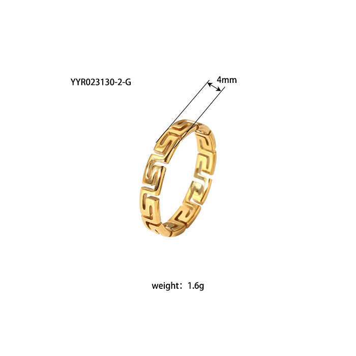 IG Style Simple Style Solid Color Lines Stainless Steel Plating Hollow Out Rings 1 Piece