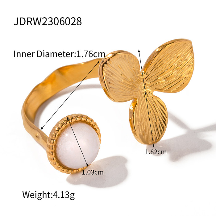 IG Style Grid Flower Edelstahl Asymmetrische Beschichtung Inlay Zirkon 18K vergoldete offene Ringe