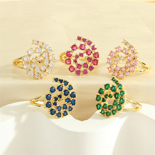 Vintage Style Exaggerated Swirl Pattern Copper Plating Inlay Zircon 18K Gold Plated Open Rings