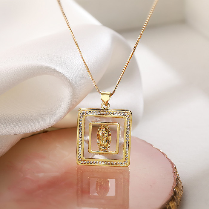 Australian Bronze 18K Gold Plating Inlaid Zircon Shell Virgin Mary Geometric Pendant Necklace Female Niche Personality Clavicle Chain
