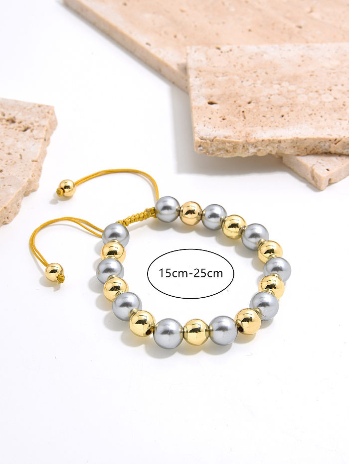 Simple Style Round Color Block Copper Beaded Plating 18K Gold Plated Bracelets
