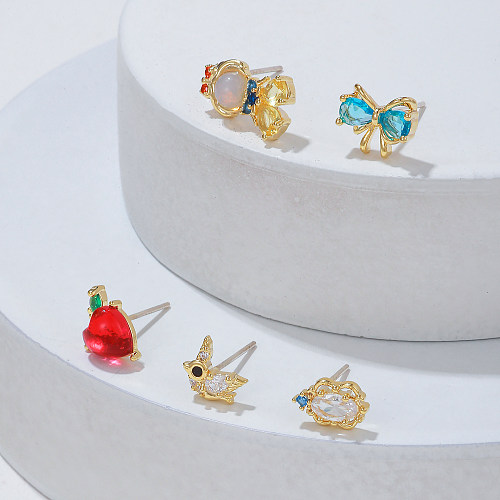 1 Set Elegant Cute Simple Style Geometric Animal Bow Knot Plating Inlay Brass Zircon 18K Gold Plated Ear Studs