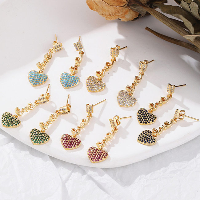 Fashion Heart Shape Copper Plating Zircon Drop Earrings 1 Pair