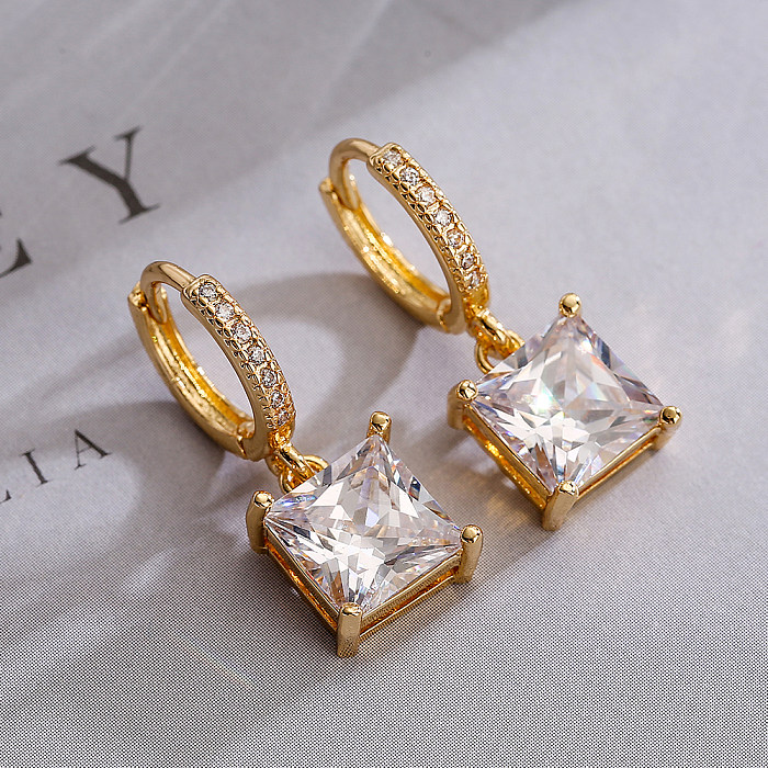 1 Pair Simple Style Commute Square Plating Inlay Copper Zircon 18K Gold Plated Drop Earrings