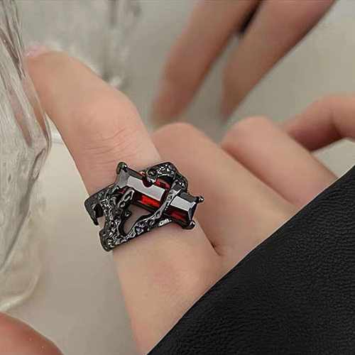 Hip-hop punk streetwear geométrico cobre chapeamento incrustação de pedras preciosas artificiais anel aberto