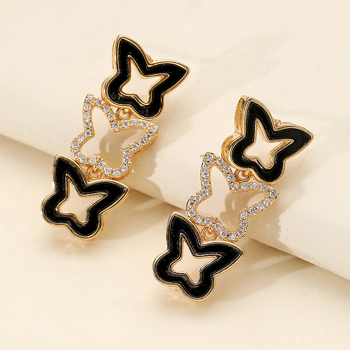 1 Pair Vintage Style Simple Style Oval Bow Knot Plating Inlay Copper Zircon 18K Gold Plated Drop Earrings