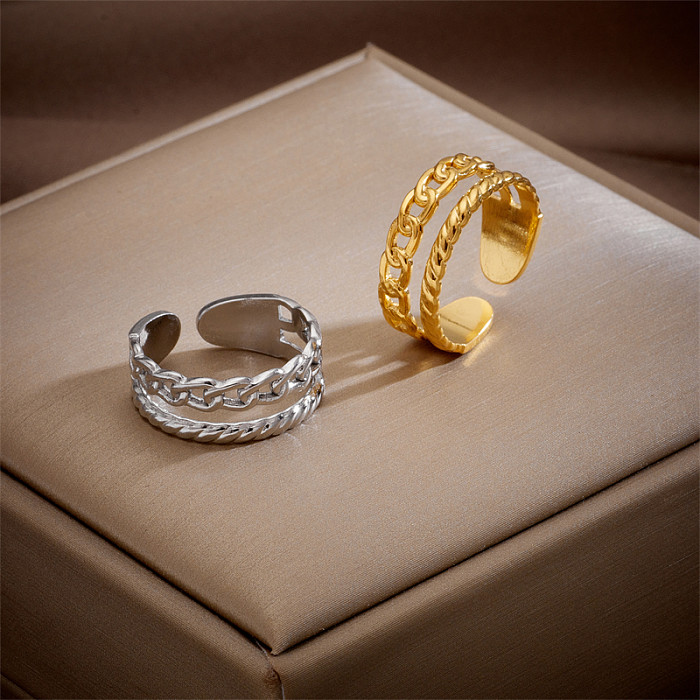 Anneaux ouverts en acier titane de couleur unie de style simple, anneaux en cuivre