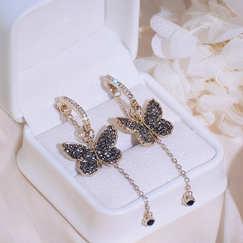 1 Pair Vintage Style Exaggerated Butterfly Inlay Copper Rhinestones Drop Earrings