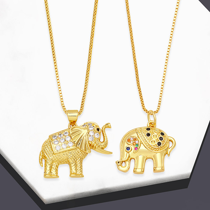 Fashion Elephant Copper Gold Plated Zircon Pendant Necklace 1 Piece