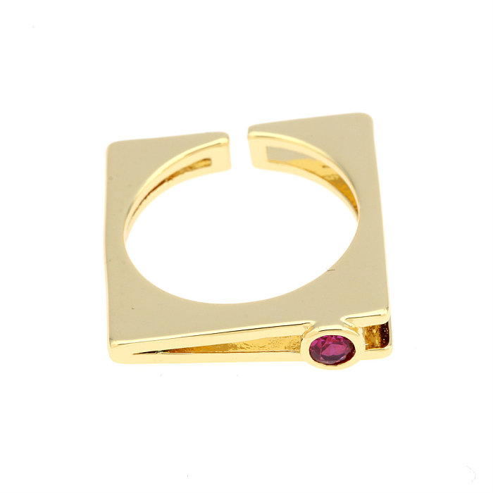 1 peça de anel aberto de zircão com incrustações de cobre quadrado da moda
