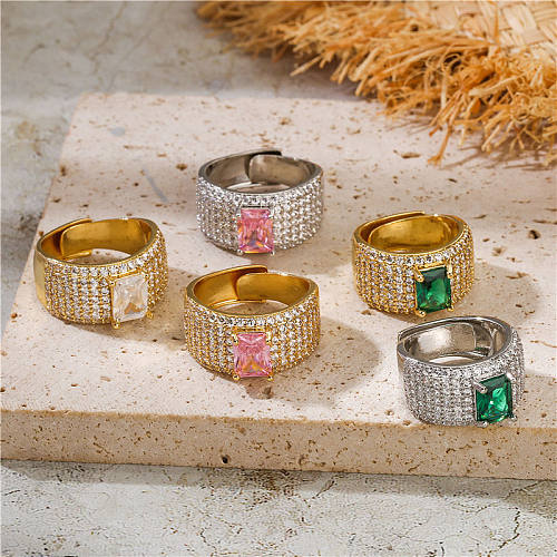 Glam Square Copper Inlay Zircon Rings