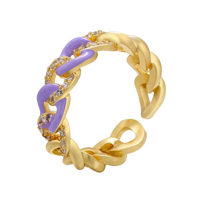 Micro-inlaid Zircon Cable Chain Design Open Ring Dripping Oil Color Ring