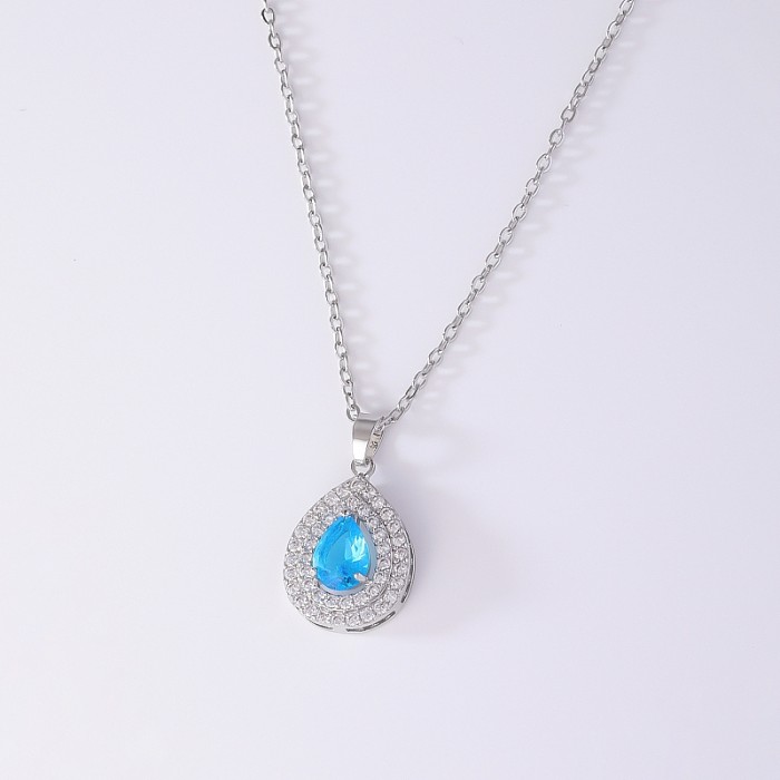 Retro Simple Style Water Droplets Copper Zircon Necklace Pendant In Bulk