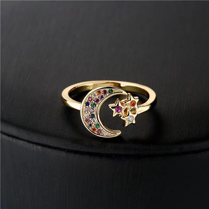 Eleganter Damen-Street-Star-Mond-Kupfer-Inlay-Zirkon-offener Ring