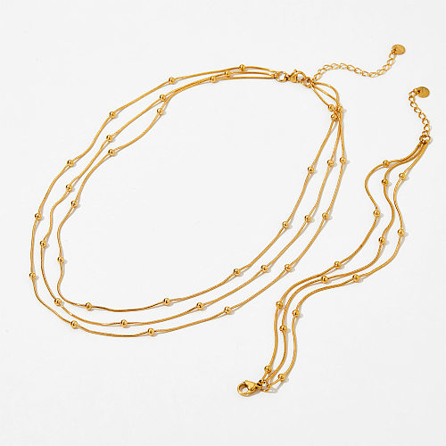 Lässiger schlichter Stil, einfarbig, Edelstahl-Beschichtung, 14 Karat vergoldete Armbänder, Halskette