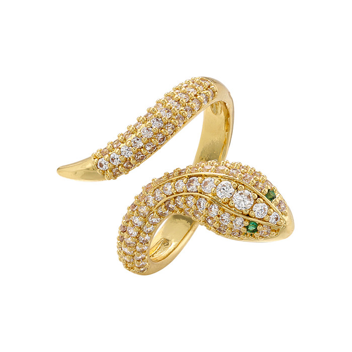 Elegante, luxuriöse Schlangen-Schmetterlings-Verkupferungs-Inlay-Zirkon-18-Karat-vergoldete offene Ringe
