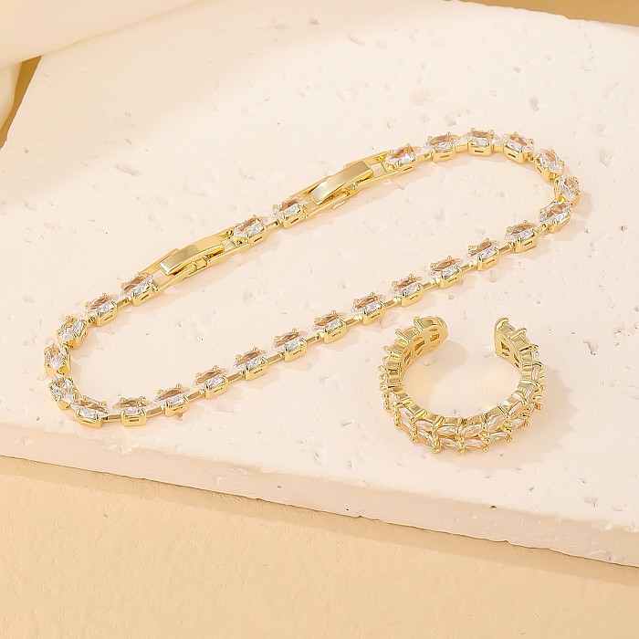 Estilo simples estilo clássico clipe de papel quadrado cobre chapeamento inlay zircão anéis pulseiras