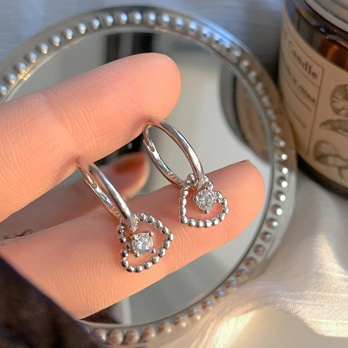 1 Piece Simple Style Heart Shape Inlay Copper Zircon Drop Earrings