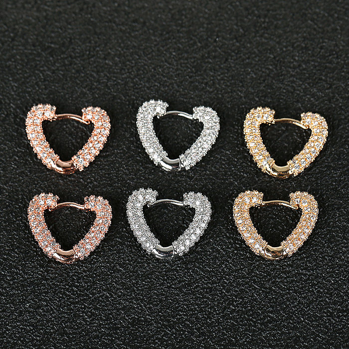 1 Pair Sweet Heart Shape Copper Plating Inlay Zircon Hoop Earrings