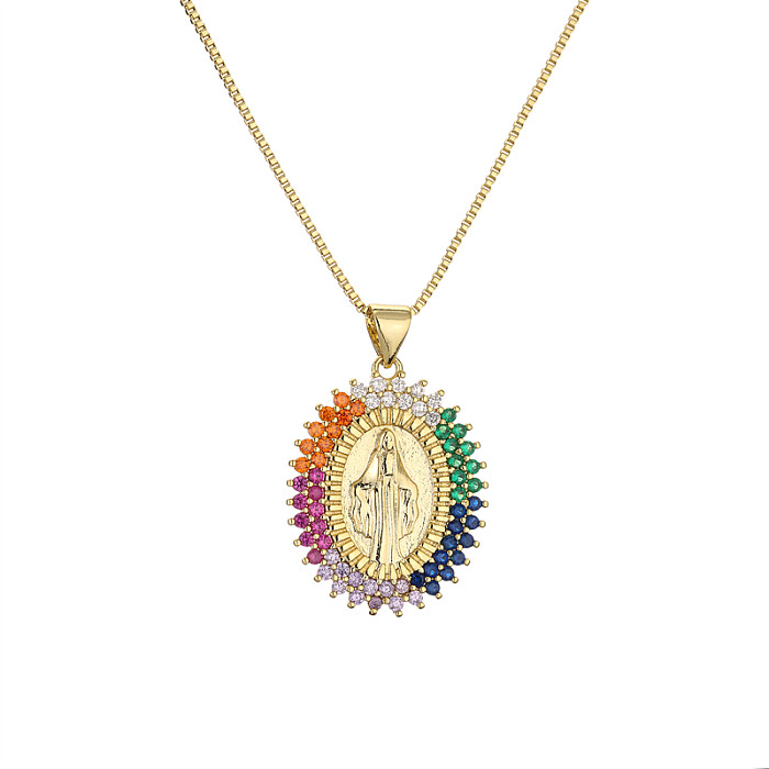 1 Piece Artistic Human Faith Copper Plating Inlay Zircon Pendant Necklace