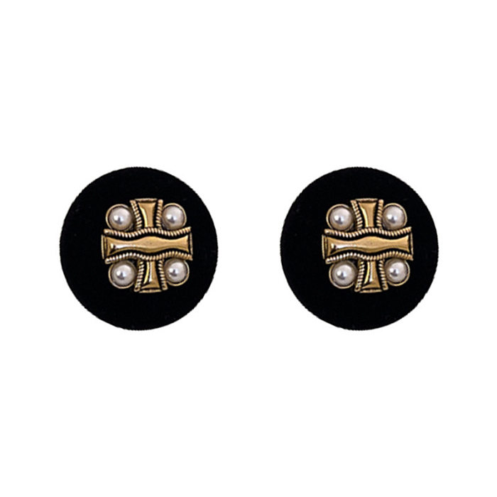 Boucles d'oreilles rétro géométriques en alliage de cuivre, incrustation de perles artificielles en acrylique, 1 paire