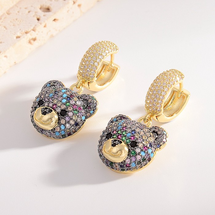 1 Pair Shiny Bear Inlay Copper Rhinestones 18K Gold Plated Drop Earrings