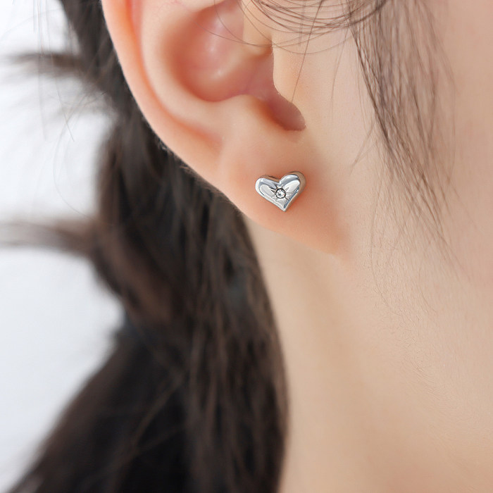 Élégant Style Simple forme de coeur titane acier incrusté Zircon plaqué or 18K Bracelets boucles d'oreilles collier