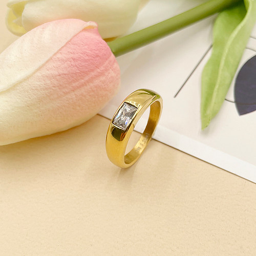 Classic Style Square Stainless Steel Gold Plated Zircon Rings In Bulk
