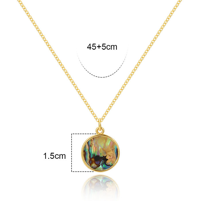 Simple Style Round Brass Plating Inlay Shell Gold Plated Pendant Necklace