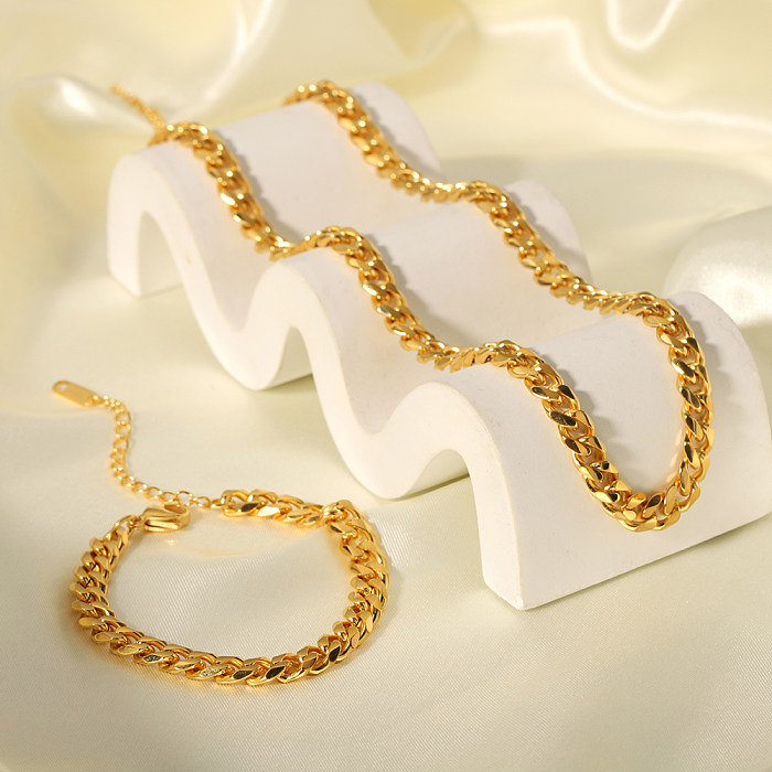 Hip-Hop Simple Style Solid Color Stainless Steel Plating 18K Gold Plated Bracelets Necklace