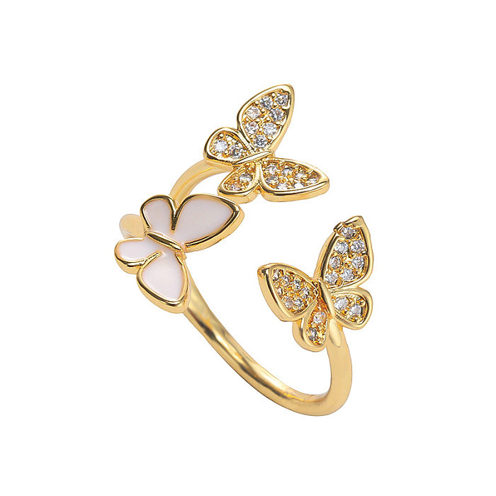 Sweet Butterfly Copper Plating Inlay Zircon Open Ring